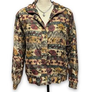 Vintage 100% Silk Floral Bomber Jacket